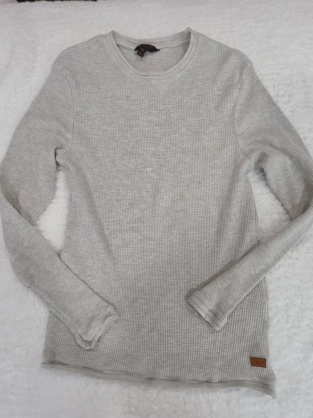 Men's Light Gray Waffle Long-Sleeve Crew Neck Shirt